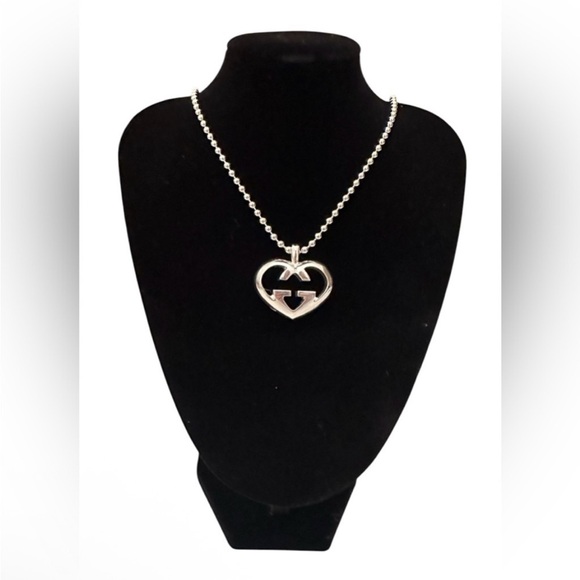 Gucci 925 Silver Heart GG Pendant Necklace - Picture 1 of 9